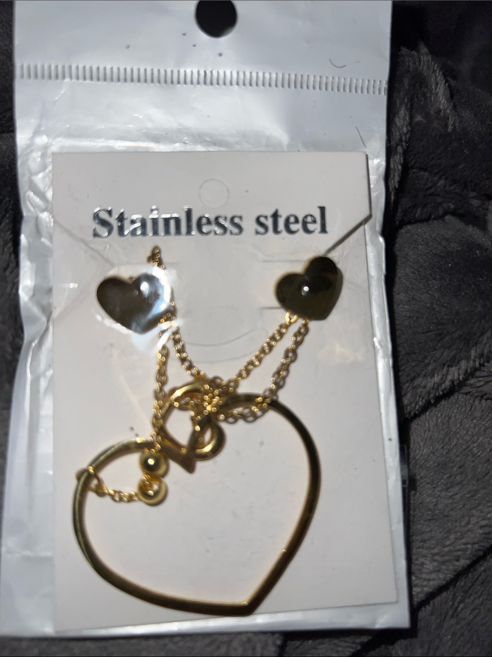 Gold Heart Stainless Steel Necklace and Earring Set